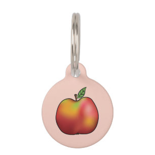Red Cartoon Apple On Pink & Pet's Info Pet Tag