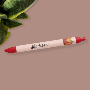 Red Cartoon Apple On Pink With Custom Text Black Ink Pen