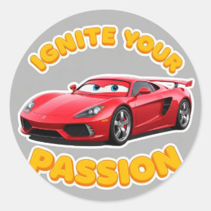Red Cartoon Car Classic Round Sticker