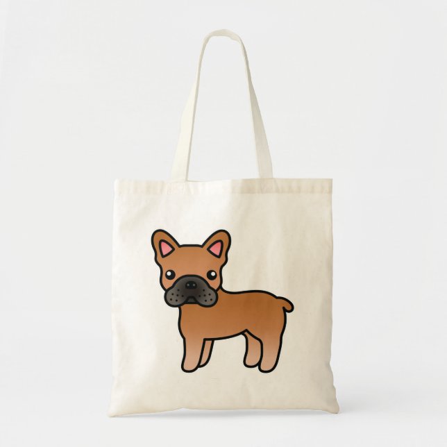 Red Cartoon French Bulldog Tote Bag (Front)