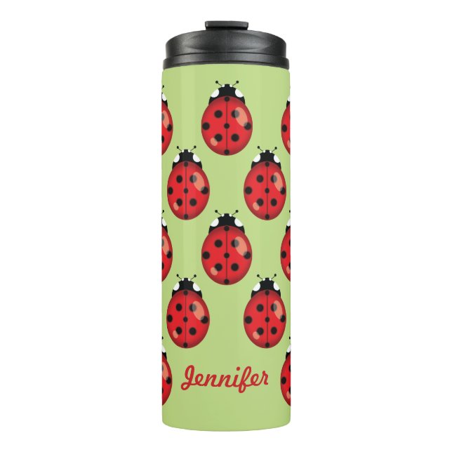 Red Cartoon Ladybugs With Custom Name Thermal Tumbler (Front)