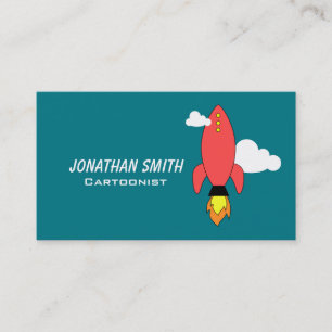 Red cartoon rocket business card