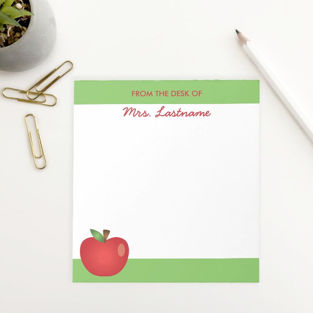 Red Cartoon School Apple With Custom Name Notepad (Creator Uploaded)