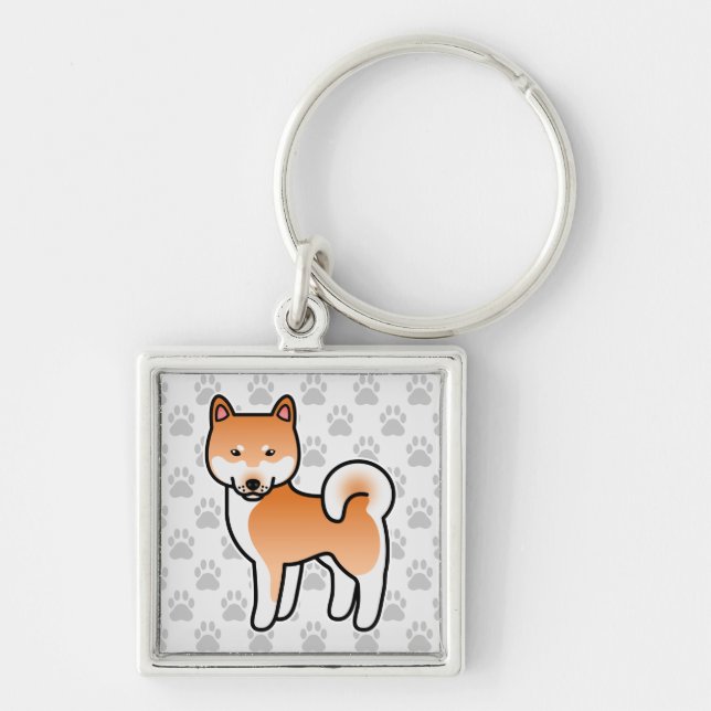 Red Cartoon Shiba Inu Key Ring (Front)