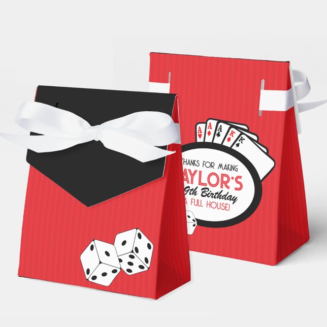 Red Casino Dice Poker Party Favour Boxes (Red Casino Dice Poker Birthday Party Favor Boxes with Personalized Thank You Back)