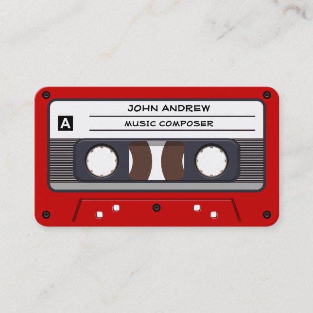 Red Cassette (Personalise Text) Business Card (Front)