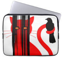 Red cat and a black bird illustration