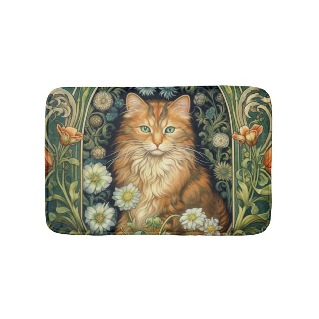 Red cat in the garden art nouveau bath mat (Front)