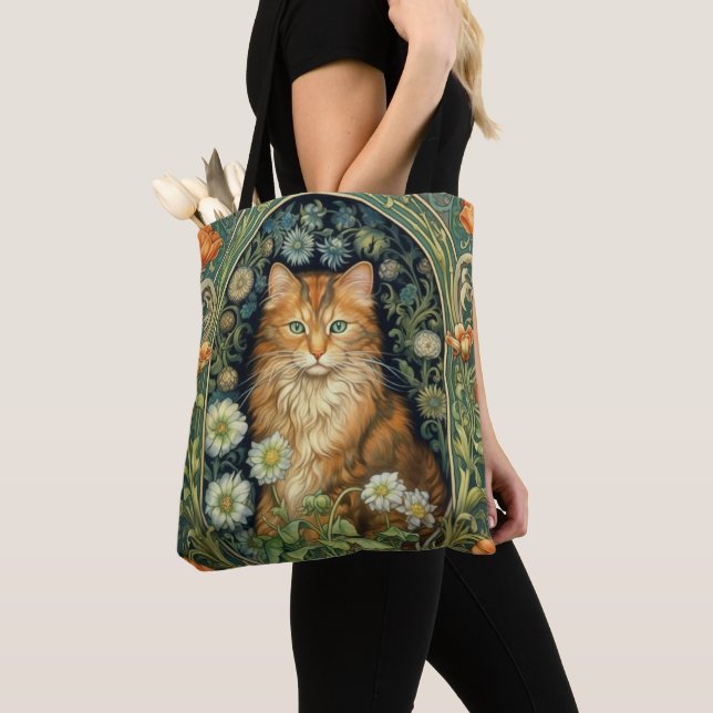 Red cat in the garden art nouveau  tote bag (Close Up)