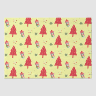 Red cat Santa Xmas tree Seamless pattern Tissue Paper