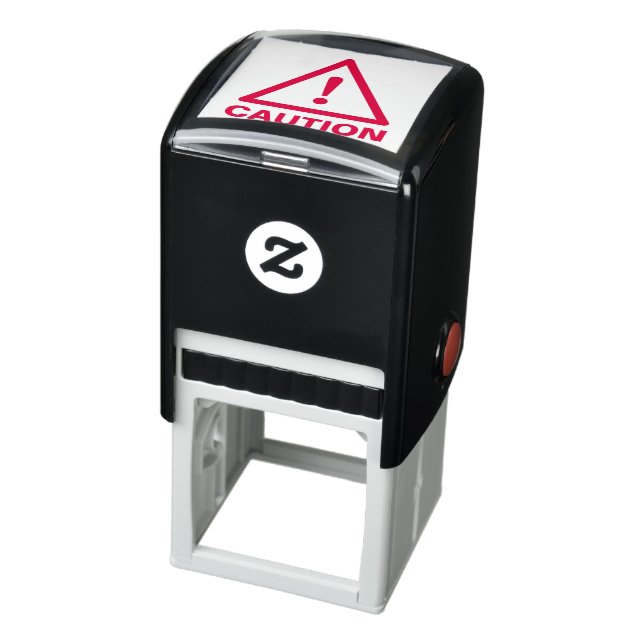 Red caution sign triangle warning icon rubber self-inking stamp (Product)