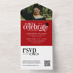 Red Celebrate the Graduate Photo QR RSVP All In One Invitation