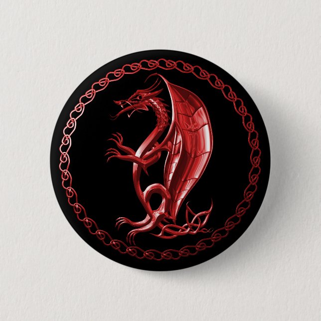 Red Celtic Dragon Button (Front)