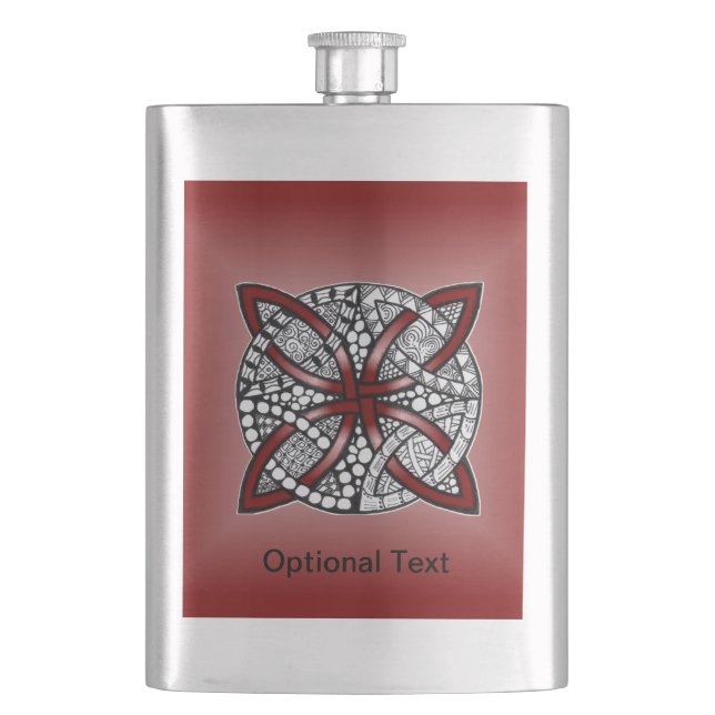 Red Celtic Knot Doodle Hip Flask (Front)