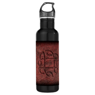 Red celtic knot embossed on leather 710 ml water bottle