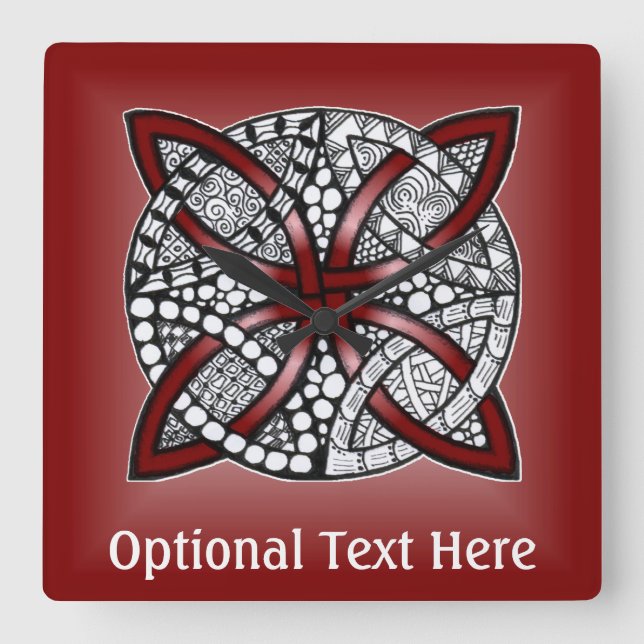Red Celtic Knot Original Art Square Wall Clock (Front)