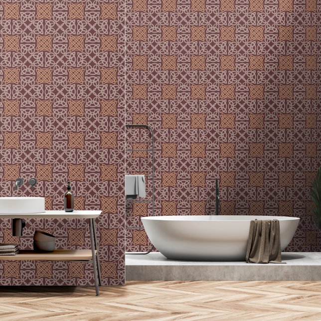 Red Celtic Knot Pattern Wallpaper (Bathroom)
