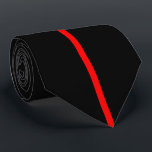 Red Centred Thin Vertical Line on Black Tie<br><div class="desc">Thin red line. Firefighters.</div>