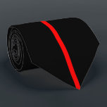 Red Centred Thin Vertical Line on Black Tie<br><div class="desc">Thin red line. Firefighters.</div>