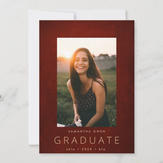 Red Chalk Border Modern Photo University Grad Announcement (Front)
