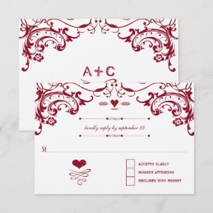 Red Chalkboard Cute Heart Initials Typography RSVP Card