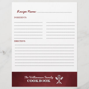 Red Chalkboard Family Cookbook Binder Insert
