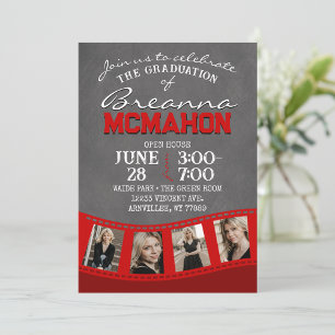 Red Chalkboard Filmstrip 5 Picture Graduation Invitation