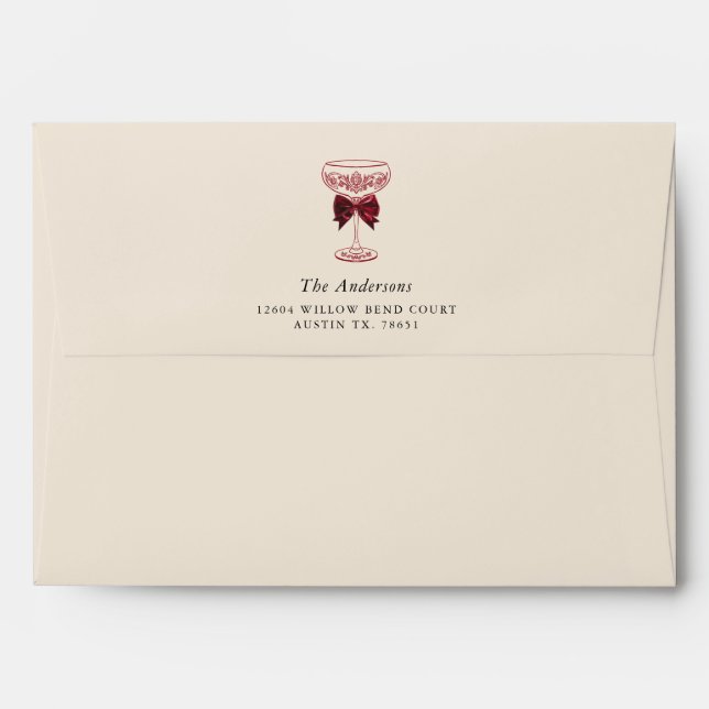 Red Champagne Christmas Party Envelope (Back (Top Flap))