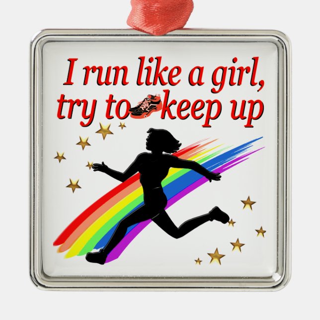 RED CHAMPION GIRL TRACK AND FIELD DESIGN METAL TREE DECORATION (Front)