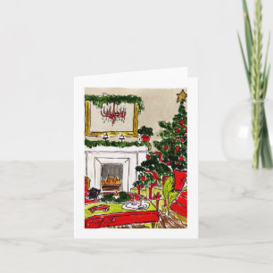 Red Chandelier Holiday Fireplace Card
