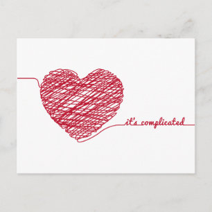 Red chaos heart with text, it's complicated postcard