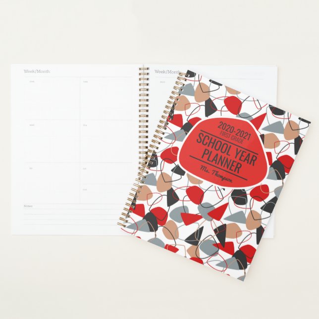 Red, Charcoal and White Abstract Shape Planner (Display)