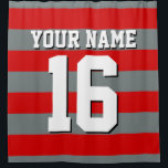 Red Charcoal Sports Jersey Preppy Stripe Shower Curtain<br><div class="desc">Preppy Striped Team Jersey / Sports Jersey / Football Jersey / Rugby Jersey with Custom Name Customise this with your own name or team name and a number. You can change the size, colour and placement of the text if you need to make changes, change the colour of or remove...</div>