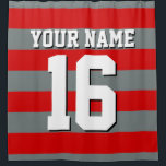 Red Charcoal Sports Jersey Preppy Stripe Shower Curtain<br><div class="desc">Preppy Striped Team Jersey / Sports Jersey / Football Jersey / Rugby Jersey with Custom Name Customise this with your own name or team name and a number. You can change the size, colour and placement of the text if you need to make changes, change the colour of or remove...</div>