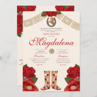 Red Charro Mariachi Western Rose Quinceanera 