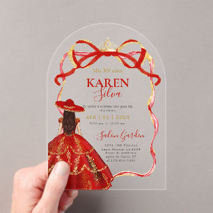 Red Charro Quinceanera Acrylic Invitation