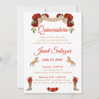 Red Charro Quinceanera Charro Invitation