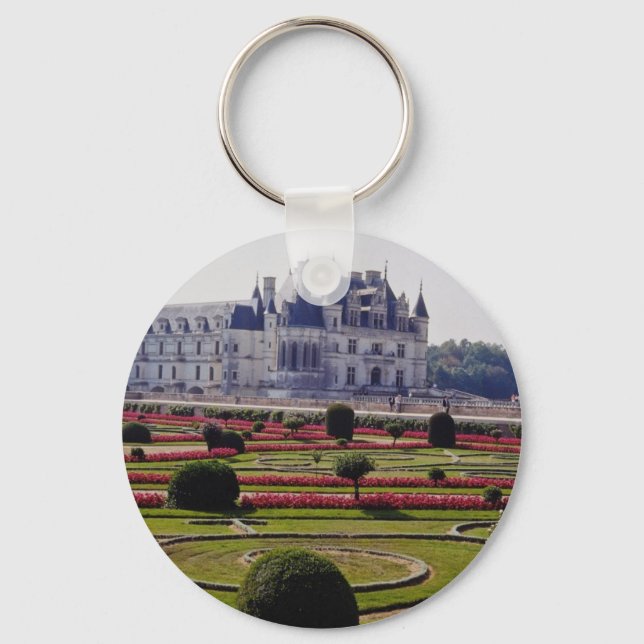Red Chateau de Chenonceaux, France flowers Key Ring (Front)