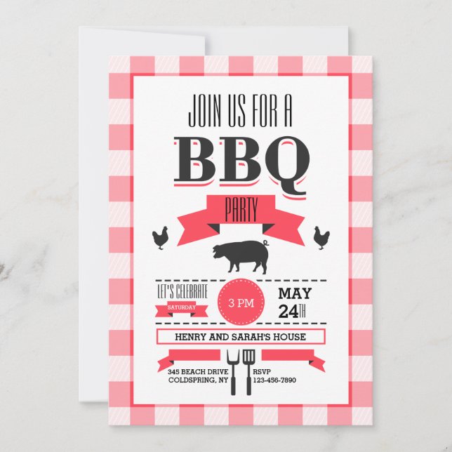 Red Check BBQ Invitation (Front)