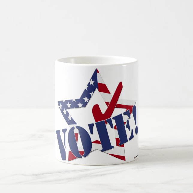 Red Check Blue VOTE with US Flag Star Coffee Mug (Center)