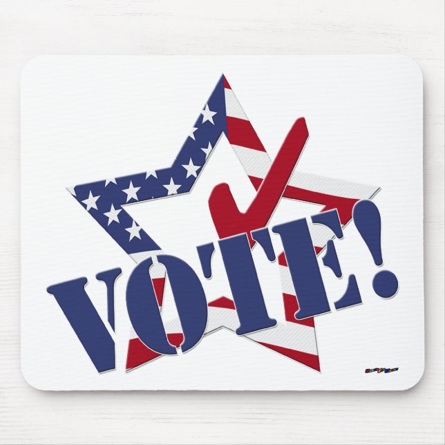 Red Check Blue VOTE with US Flag Star Mouse Pad (Front)