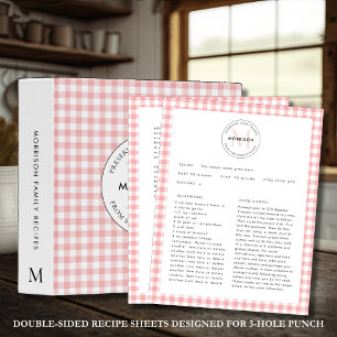 Red Check Gingham Monogram Family Recipe Sheet