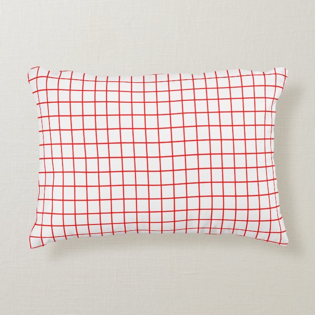 Red Check Gingham Stripe Plaid Pattern Thin Line Decorative Cushion (Front)