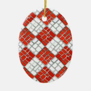 RED CHECK MOSAIC Ceramic Oval Ornament