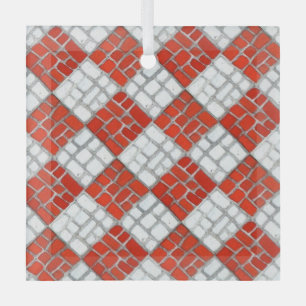 RED CHECK MOSAIC Glass Square Ornament