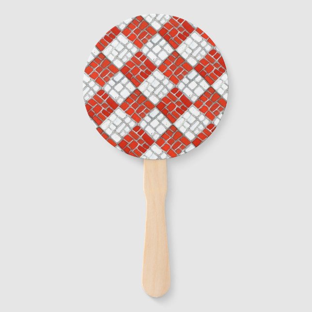 RED CHECK MOSAIC  HAND FAN (Front)
