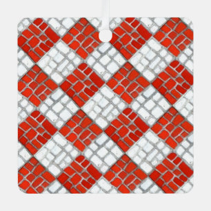 RED CHECK MOSAIC Metal Square Ornament