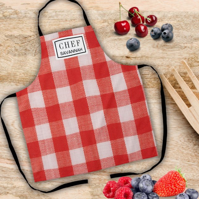 Red check name of baker Kitchen Towels Apron (Creator Uploaded)