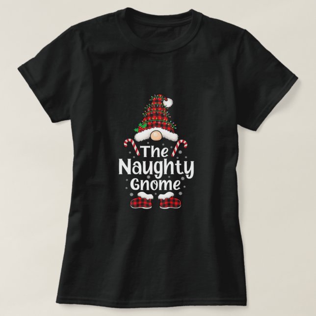 Red Check plaid pattern pajama Naughty Gnome Chris T-Shirt (Design Front)
