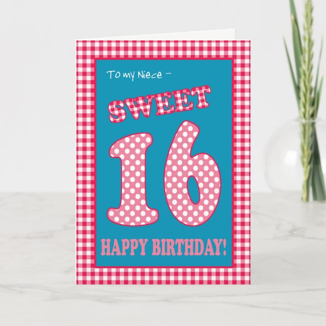 Red Check Polkas Sweet 16th Birthday for Niece Invitation (Front)